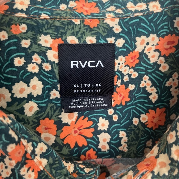 RVCA Men's Floral Button Down Shirt - Green and Orange - Picture 3 of 4